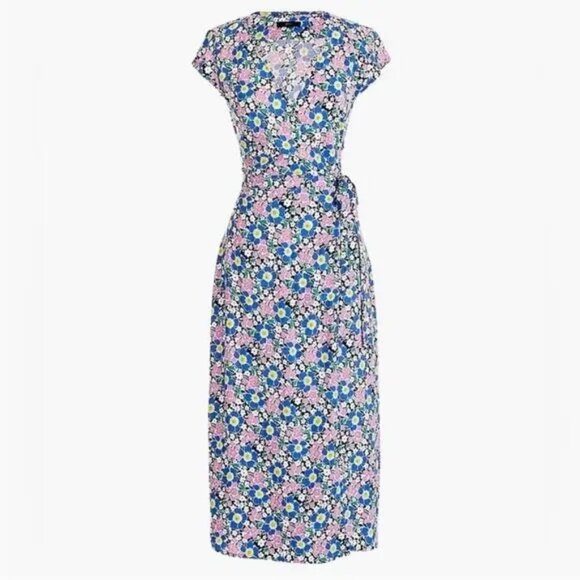 J. Crew Women's Multicolor Fabrizia Floral Print Wrap Dress -Size XL Extra Large - Picture 1 of 7